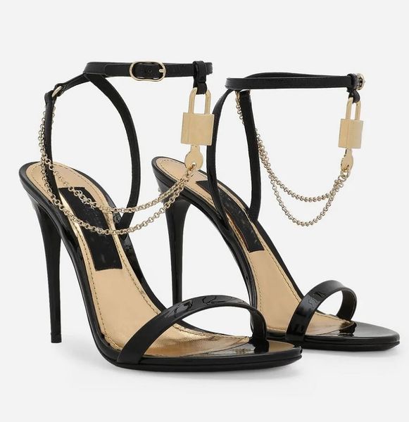 Elegant Bridal Wedding Keira Sandals Shoes !! Luxe Calfskin Leather High Heels Nude Black Red Lady Charm-embellished Chain Party Wedding Pum