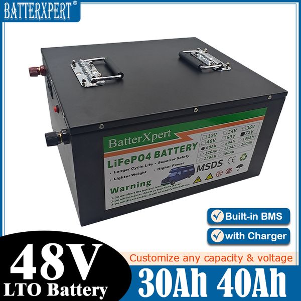 48V 40AH 30AH LTO Titanato de lítio Bateria de pacote BMS para 3000W Solar Energy Storage Bike Scooter Golf Cart Motorbike +5A Carregador