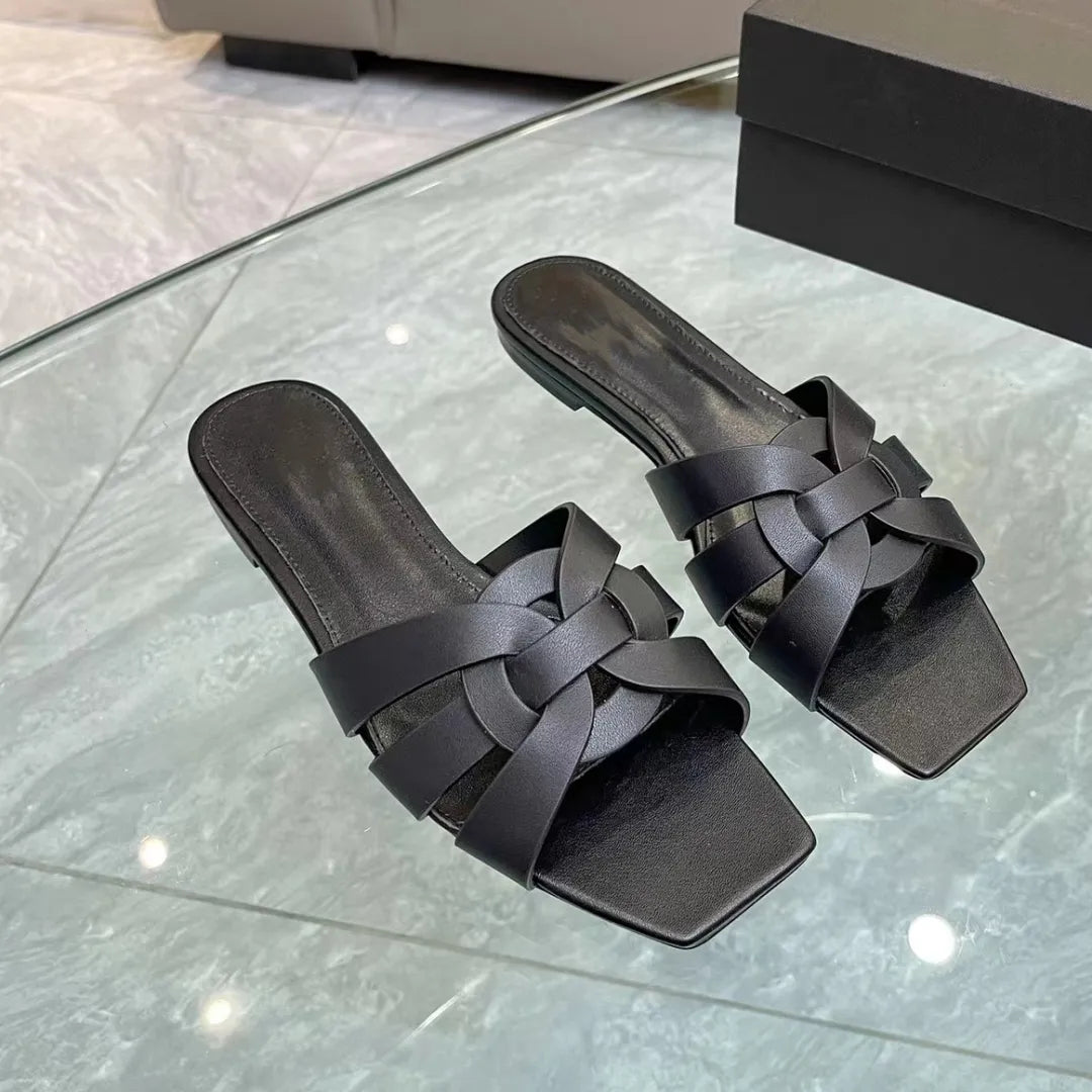 10A quality slippers flat heel sandals women luxury designer shoes designer sandals casual ankle strap leather fine strap combination pointed toe pa