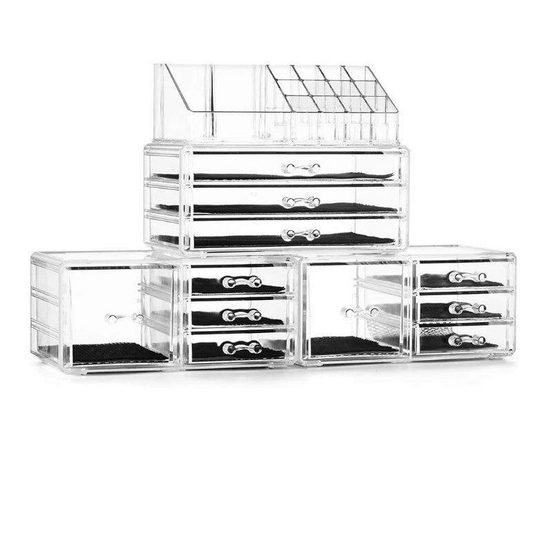 TEMU Makeup Organizer, 4 Pieces Makeup Storage Box With 12 Drawers For Lipstick Jewelry And Makeup Brushes,makeup Cosmetic Organizer Storage Drawers