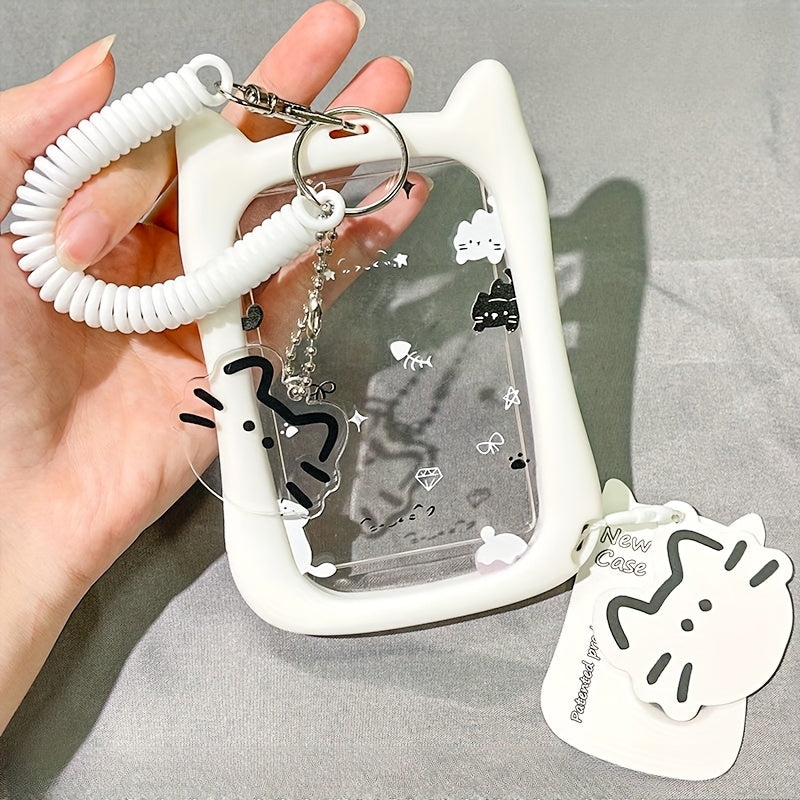TEMU Silicone Anti-fall Photo Card Holder Cat Transparent Acrylic Id Card Holder Keychain