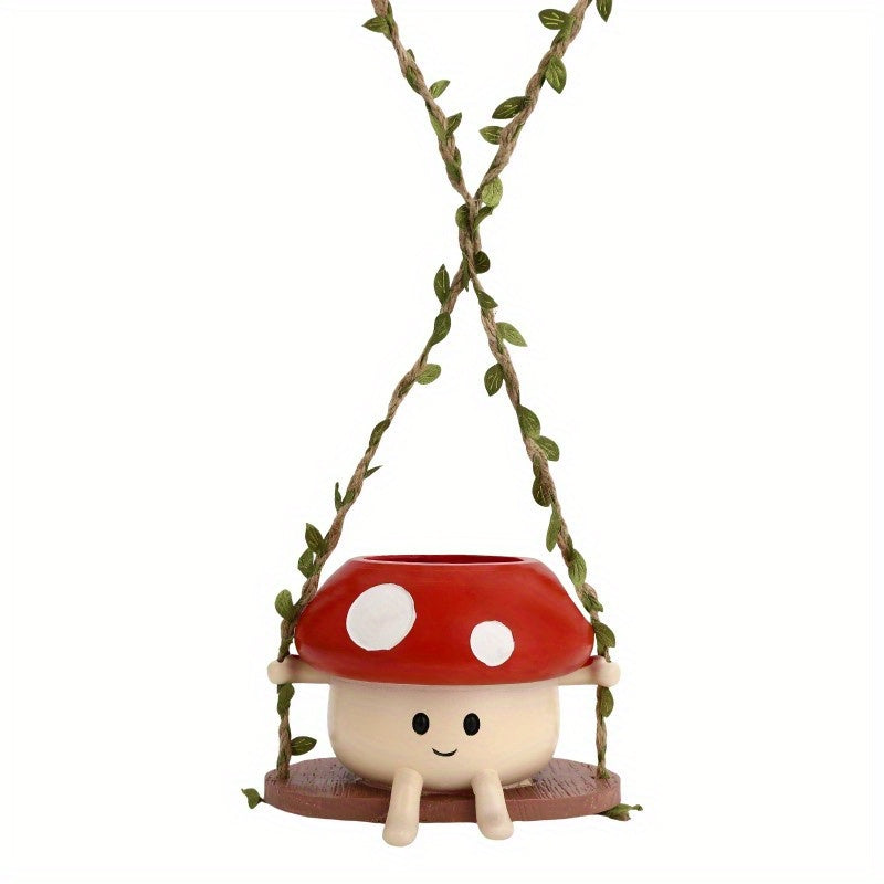 TEMU 1pc Bohemian Mushroom Planter With Swing Chain - Whimsical Hanging Vase, Drainage Holes For Indoor-outdoor Garden Decor, Patio, Balcony, ' Room,