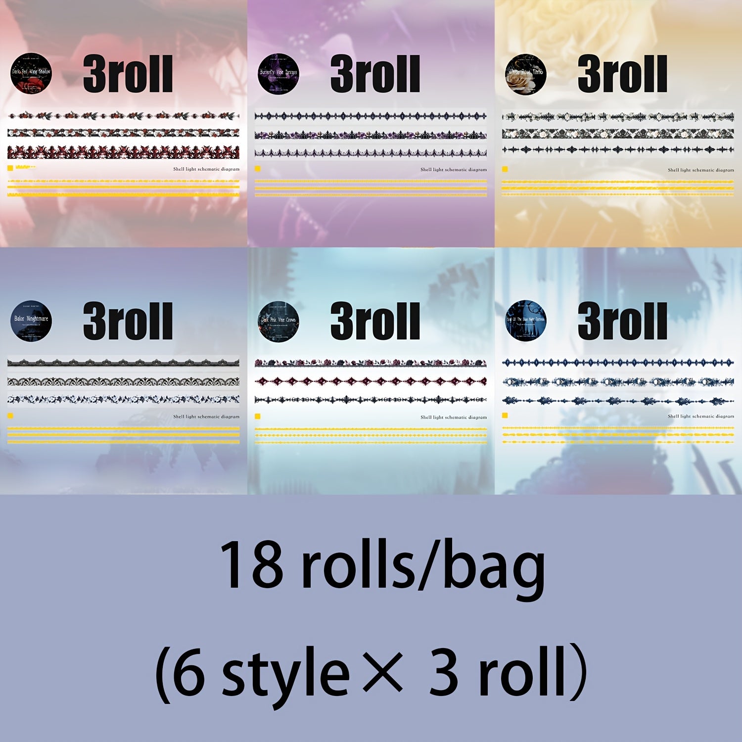 TEMU 18 Rolls (6 Styles X 3 Rolls) Crystal Pet High - Sparkling Gemstone & Starry Night Designs For Scrapbooking, Phone Cases, Laptop Decor, Gift