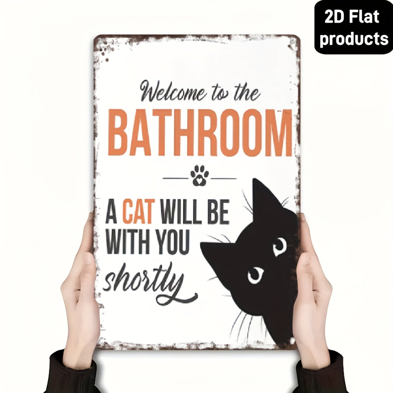 TEMU 2d Flat, Funny Welcome To The Bathroom Cat Metal Sign - Vintage Retro Tin Poster 12x8 Inch, Humorous "a Cat " Wall Decor For Bathroom, Kitchen,