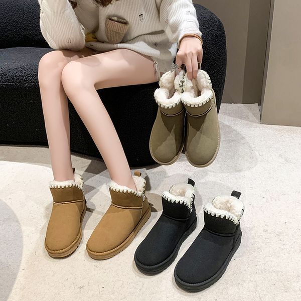 Women&#039;s Winter Flat with Boots Women Ankle Warm Short Plush Shoes Solid Color Waterproof Female Boot Botas Mujer