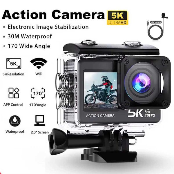 Sports Action Video Cameras Action Camera 5K 4K60F EIS Wi Fi Dual Screen 170D 2.0-inch Touchscreen 30M Waterproof Sports Camera with Remote