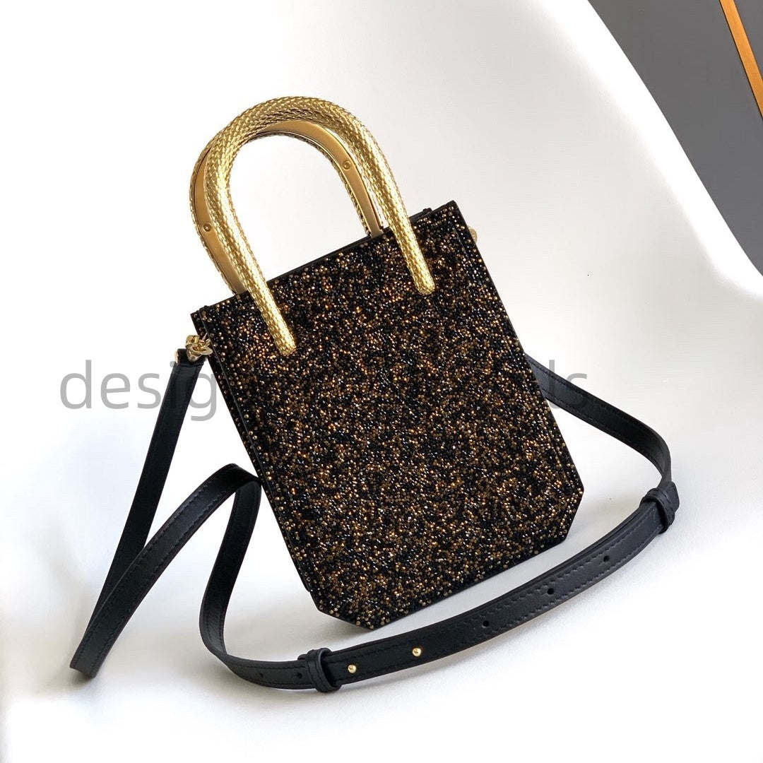 2025 LGA-Chip Version Serpentinee Mini Tote Bag Crystal Light suede Vertical Style Devastating Crystal Women&#039;s Bag 13 * 17.5 * 5.5cm
