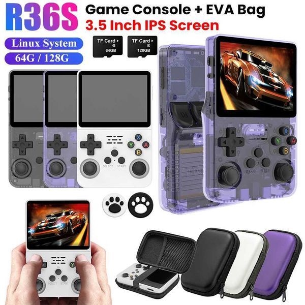 R36S Retro Handheld Game Console Linux System 3.5Inch IPS Screen Video Game Machine 64-128GB 10000 Games+EVA Hard Carrying Case Y240808