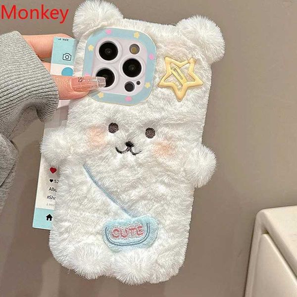New Arrival 3D Ins Cute Cartoon Backpack Bear iPhone Case Suitable for iPhone 16 Pro Max Case 15 14 Plus 13 12 Warm Winter Plush Soft Phone