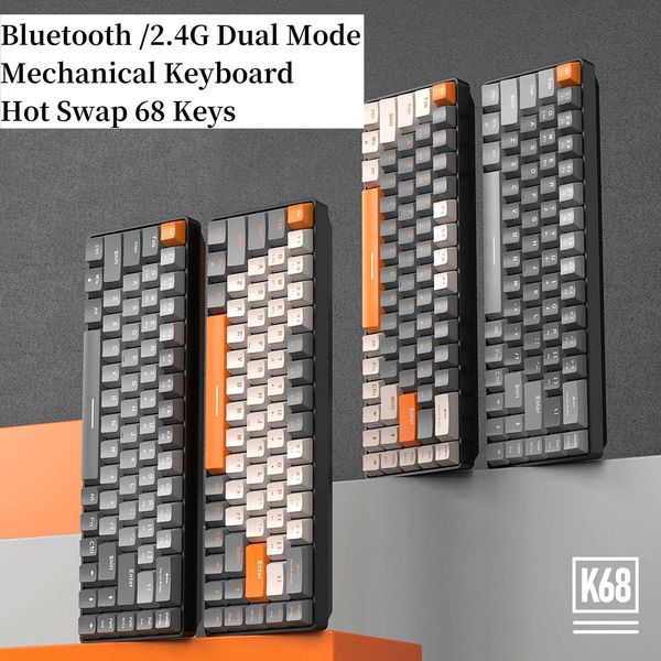 Mechanical Keyboard with K68 Wireless 68 Keys Layout Hot Swap Spanish Russian Korean Arabic Mechanical Keyboard Bluetooth RGBM240715