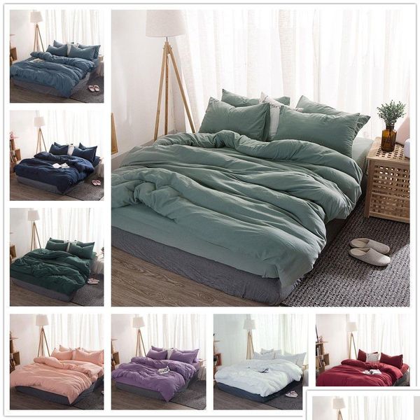 Bedding Sets Solid Color 4 Pcs Set Microfiber Bedclothes Navy Blue Gray Drop Delivery Home Garden Textiles Supplies Otx2Z