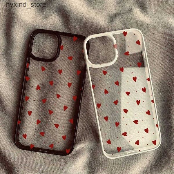 Cell Phone Cases Cute Wine Red Little Love Heart Phone Case For iPhone 15 14 Pro Max 13 12 Mini 11 XR 16 X 7 8Plus Fashion Pink Clear Hard C