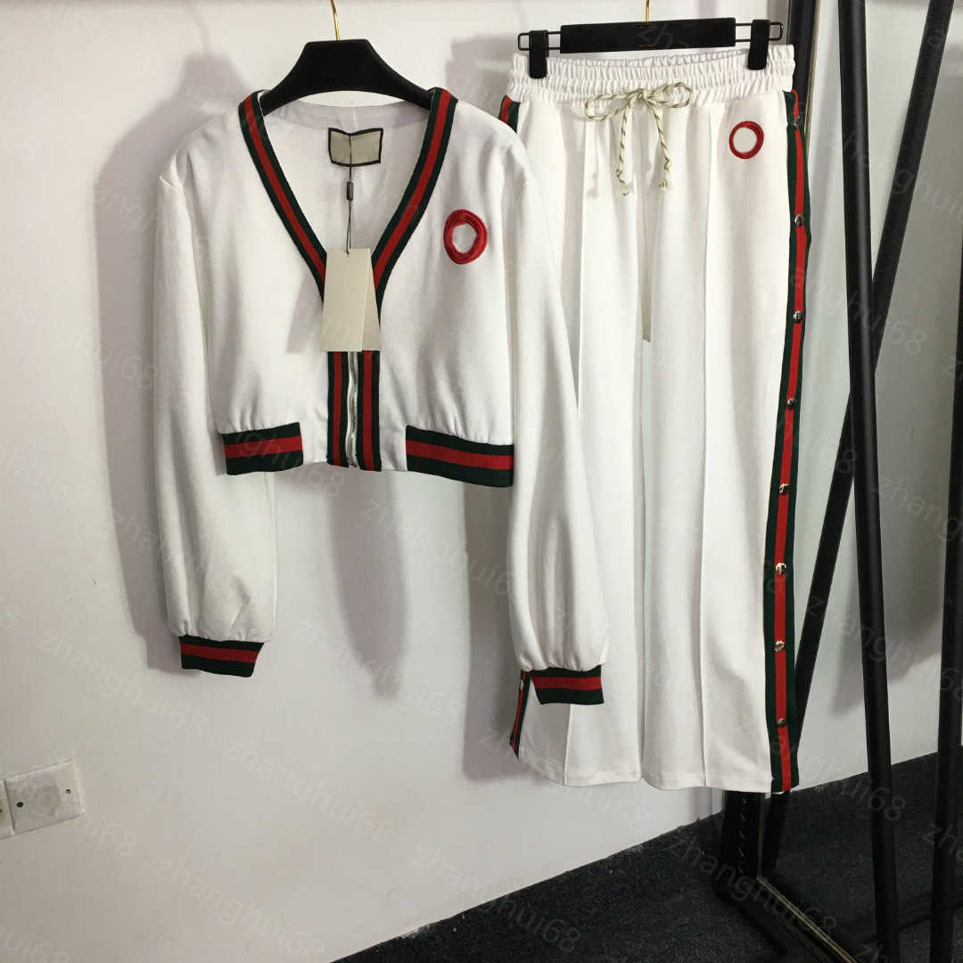 23ss Casual suit womens designer clothing women pants sets Embroidered letter V-neck long sleeve zipper coat high waisted wide leg trousers set Wome