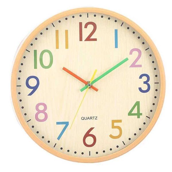 New Arrival Silent Kids Wall Clock 12 Inch Non Ticking Quartz Battery Operated Colorful Decorative Clock for Children Nursery Room Bedroom B