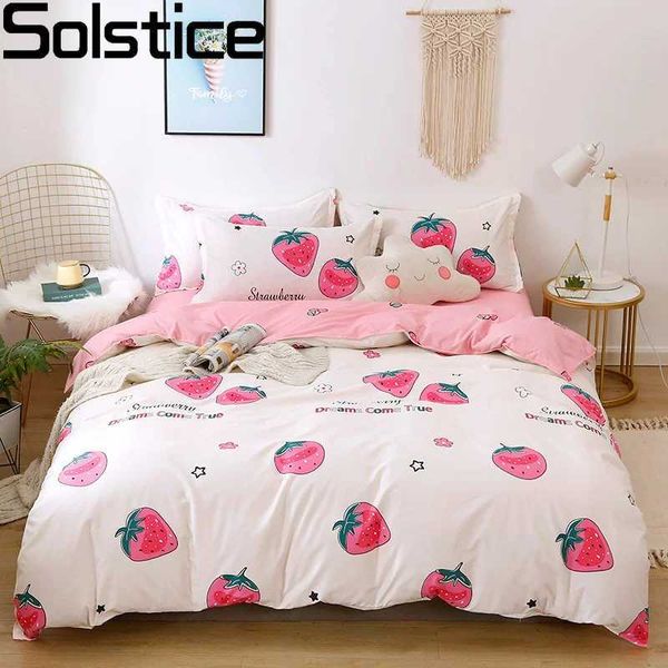 Solstice Bedding Set Duvet Cover Pillowcase Bed Linens SetWhite Strawberry Quilt Cover Beds Flat Sheet Twin Full Queen King Size Y240730