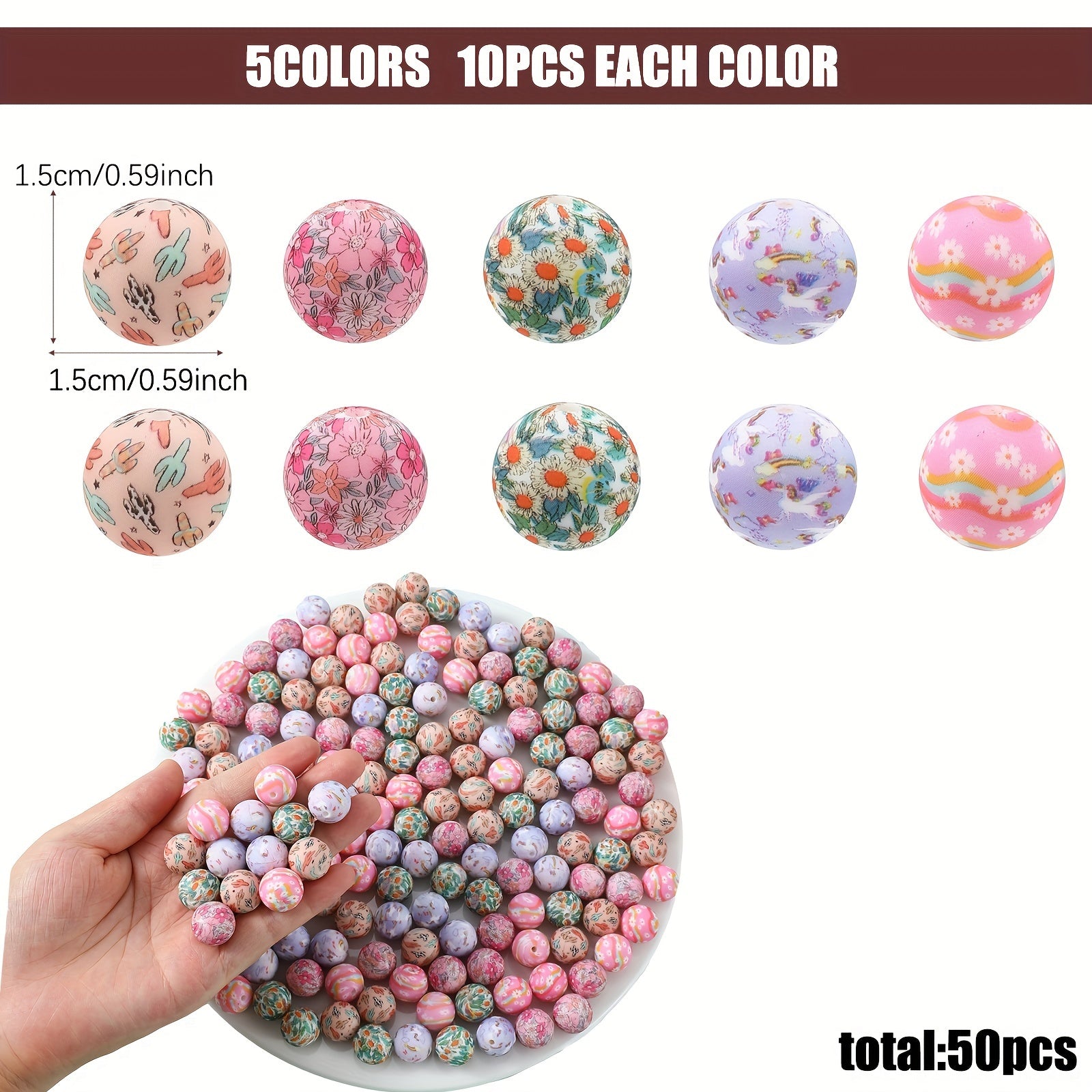 TEMU 50pcs Flowers Plants Theme Silicone Bulk Beads For Jewelry Making Diy Creative Key Bag Chain Character Pens Decors Bracelet Necklace Craft