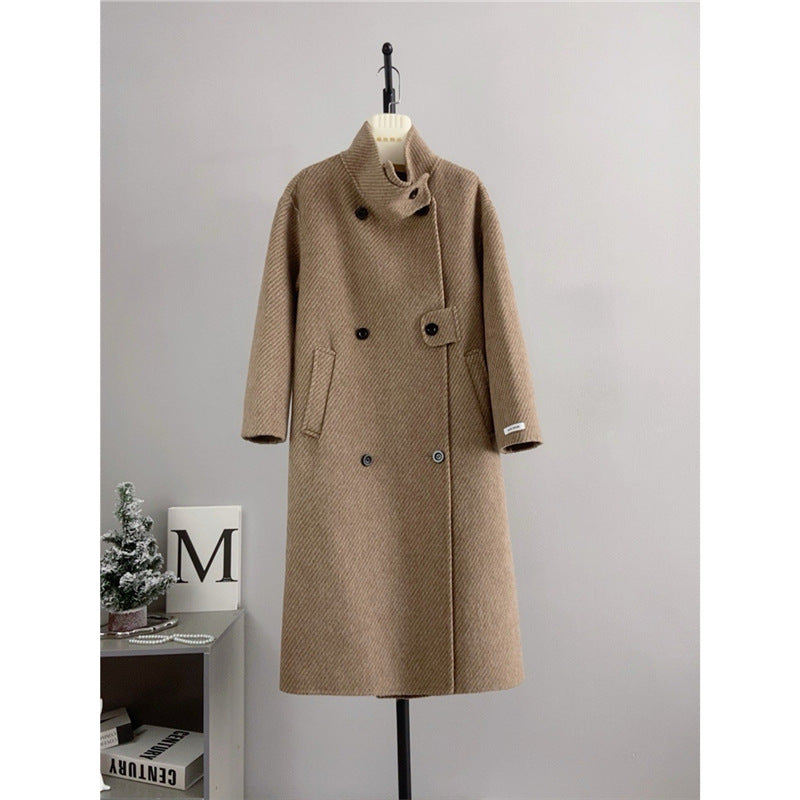 D10216 Wool double-faced long stand collar coat woolen coat autumn and winter new temperament warm women
