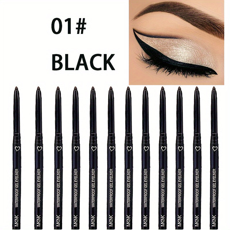 TEMU 12pcs Smooth Waterproof Eyeliner Gel Pens - , & Beginner Friendly, Black