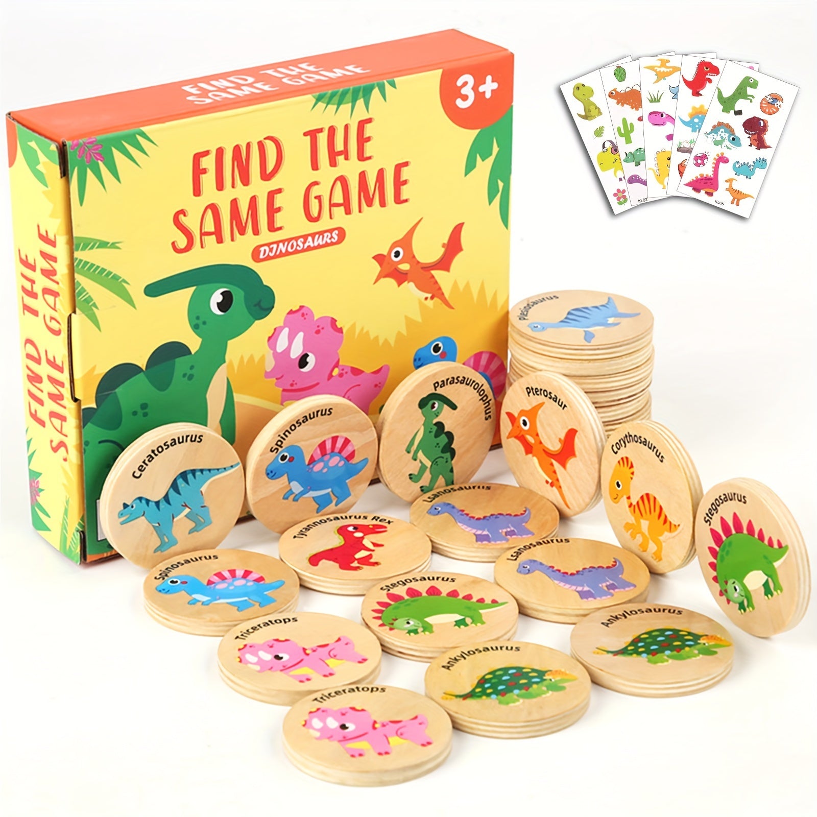 TEMU Wooden Dinosaur Memory Matching Game - Learning Toy With 36 Dinosaur Cards & Puzzle Pieces, Wood Educational Color & Shape Sorting Activity 3+,