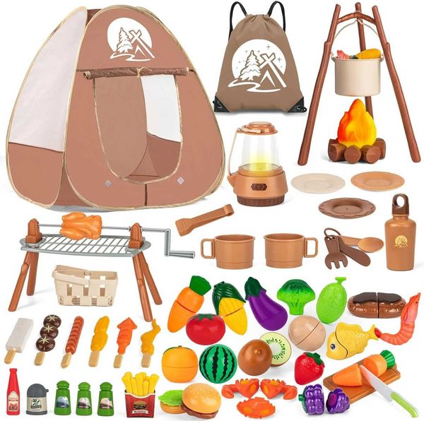 Childrens camping set with tent toys barbecue barbecue set pretend play kitchen cutting food set indoor and outdoor toys childrens gifts W24