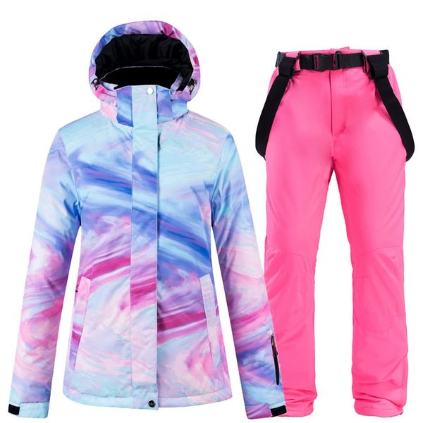 -30 Women Snow Wear Suit Sets Snowboard Clothing Waterproof Winter Costume Ski Jacket and Strap Pant Belt Bibs Female 241116
