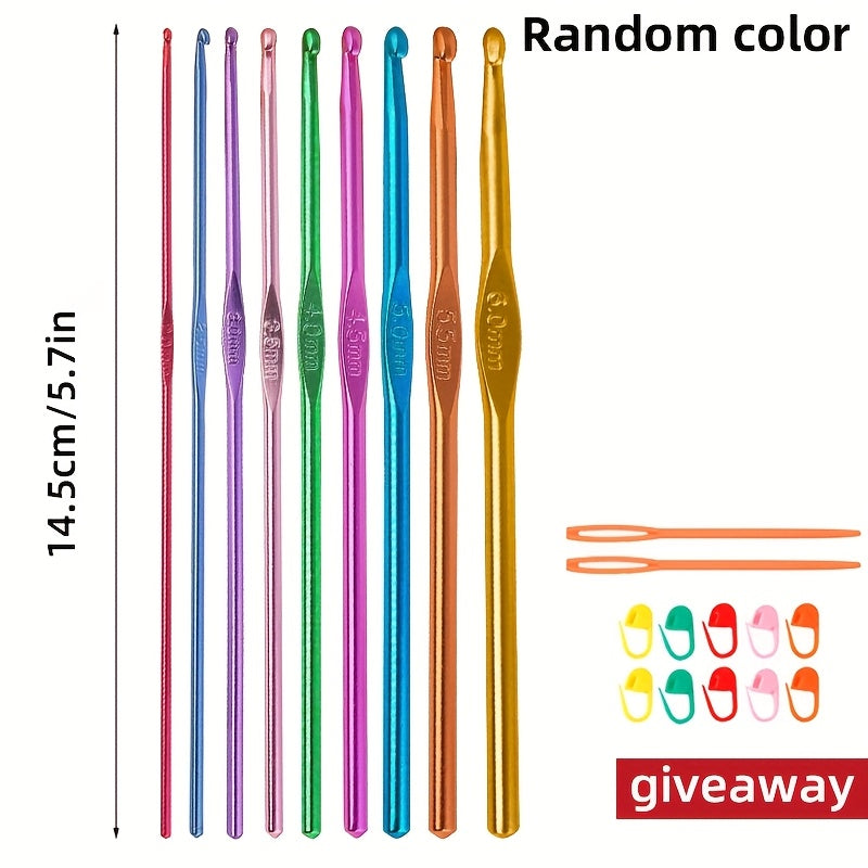 TEMU 5pcs 9pcs Colored Aluminum Crochet Hook High-grade Metal Crochet Hook Household Handmade Knitting Line Thick Crochet Hook Full Set Of Crochet
