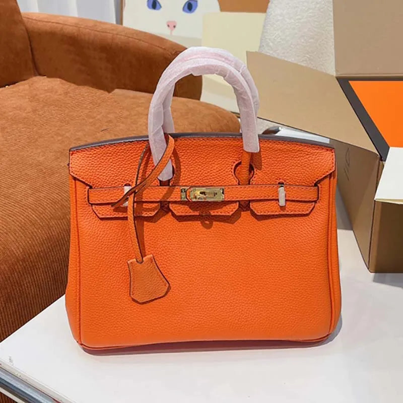 Handbag Large Handbag Luxury Premium Women&#039;s Shoulder Bag Shopping Bag Cowhide Grain Genuine Leather Plated Gold Lock Fashion Letter Handbag Sc