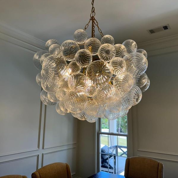 Hand Blown Glass Chandelier Ball Chandelier Indoor Lighting Dia 24 inch Gold and Clear Blown Glass Pendant Light Fixture for Bedroom Restaur
