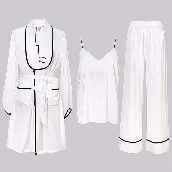 Home Luxury Pyjamas Clothing Silk Underwear Womens Robe Three Piece Nightgown Comfortable Sleepwear