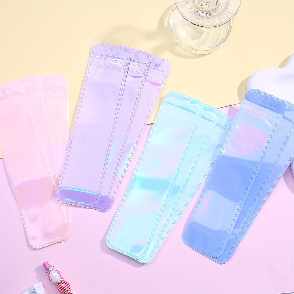 TEMU 50pcs Pastel Plastic Gift Bags - Long Strip Packaging With Rounded Corners & Lip Gloss-free Surface (pink, Blue, Mint, Lavender, Turquoise) -