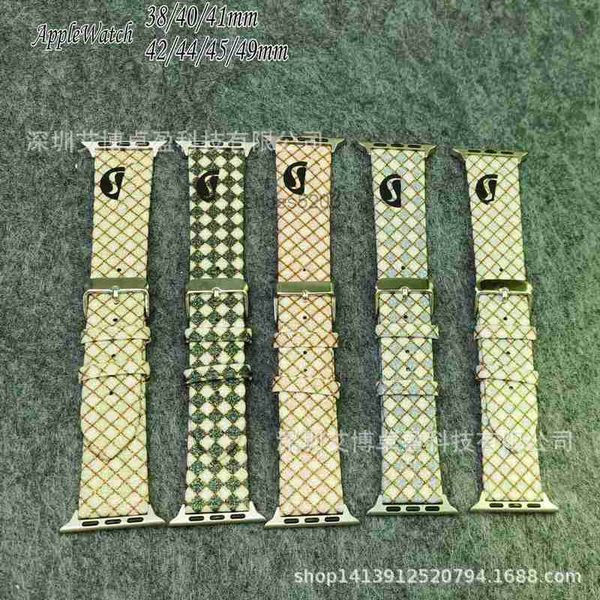 Smart Straps Designer Brand Lu 38 40 41 42 44 45 49 Is Suitable for Apple Watch with Glitter Pink Grid Applewatch Ins Style, S8s9 VQEH