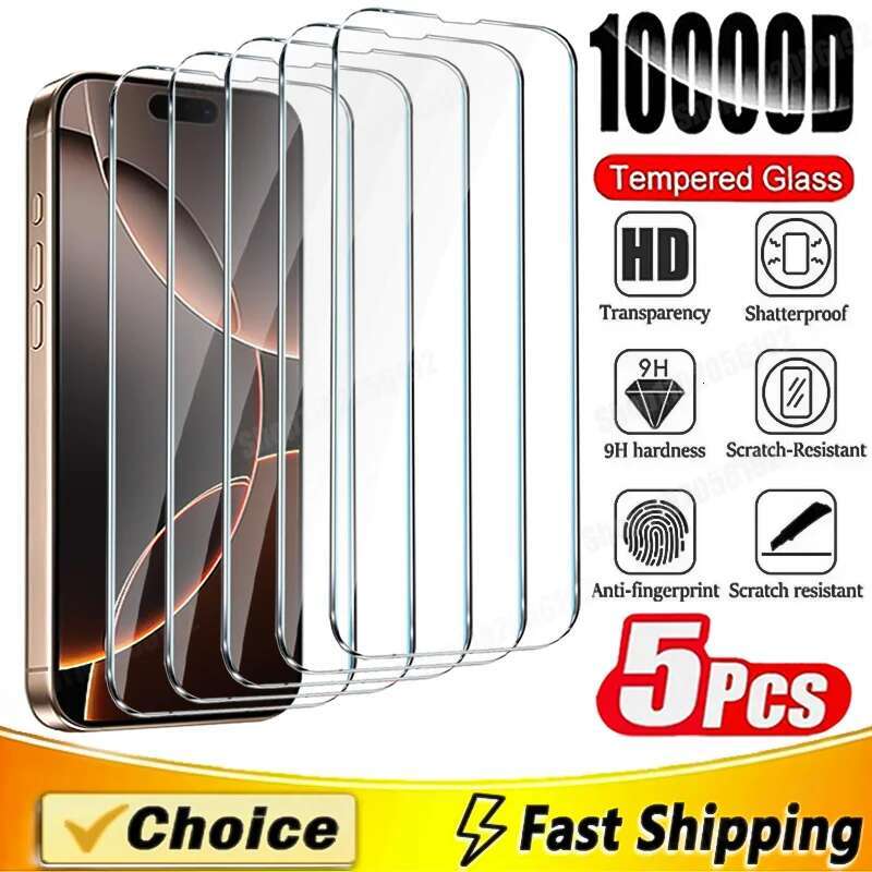 5PCS Tempered 16 Plus 16E Screen Protector For iPhone 15 11 14 Pro Max 12 13 Mini XS XR 8 7 Glass