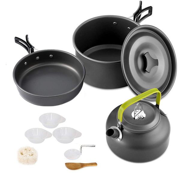 Camp Kitchen Camping Cookware Set Aluminum Nonstick Portable Outdoor Tableware Kettle Pot Cookset Cooking Pan Bowl for Hiking BBQ Picnic 230