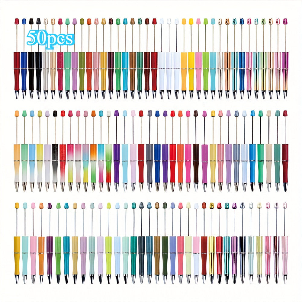 TEMU 50pcs Beaded Ballpoint Pens With Multicolor Beaded Barrels - Black Ink Smooth Writing Pens For Diy Crafts, Office, Supplies, Graduation Gifts,