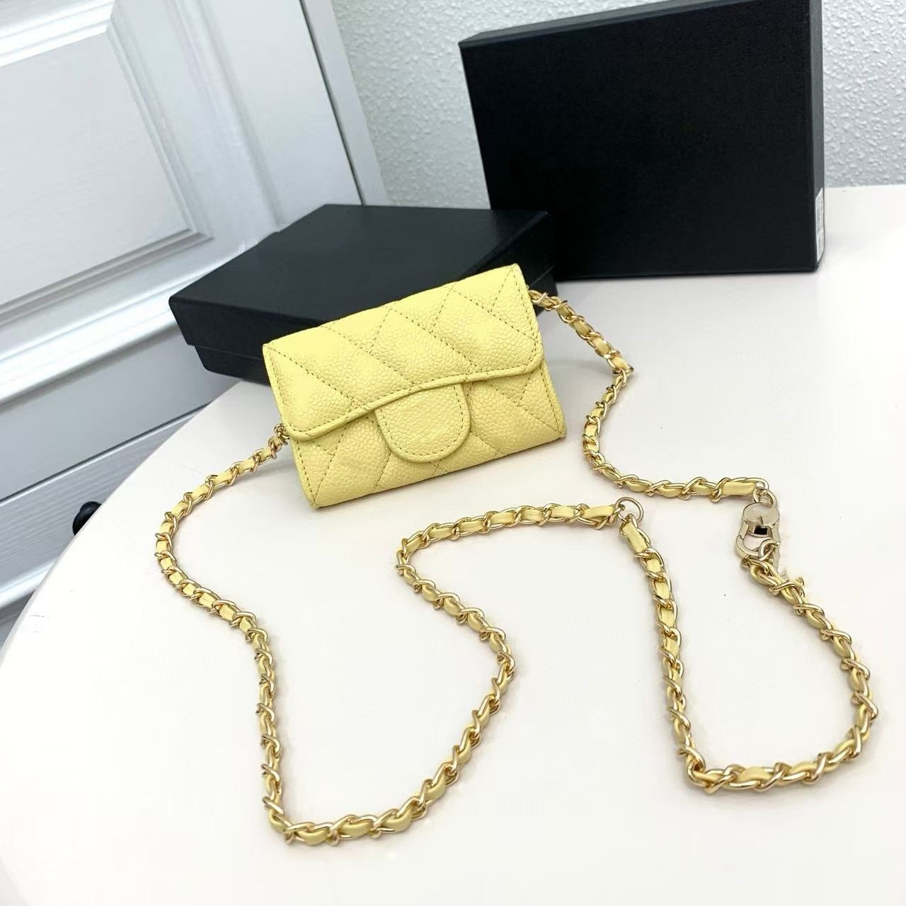 Top designer wallet shoulder bag chain handbag wallets double letter solid buckle sheepskin caviar pattern women luxury evening bag mini handbag min