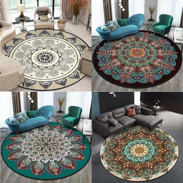 Bohemia Mandala Round Carpet Living Room Geometric Ethnic Flowers Bedroom Anti-slip Vintage Floor Mat Home Decoration