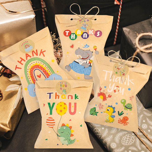 Other Home Storage Organization 24Sets Thank You Kraft Paper Bags Cute Rainbow Dino Happy Birthday Gift Pouch Retro Party Favor Bag Candy Co