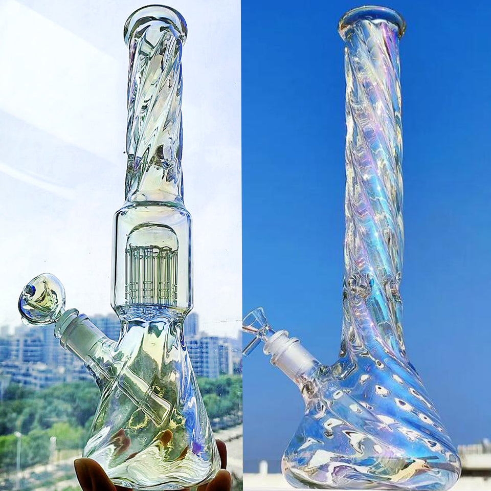 Rainbow Glass Bong Water Pipes Bubbler Smoking Hookahs Water Bongs Thick Glass Dab Rigs Downstem Perc Beaker With 14mm Bowl 11.8&#039;&#039;
