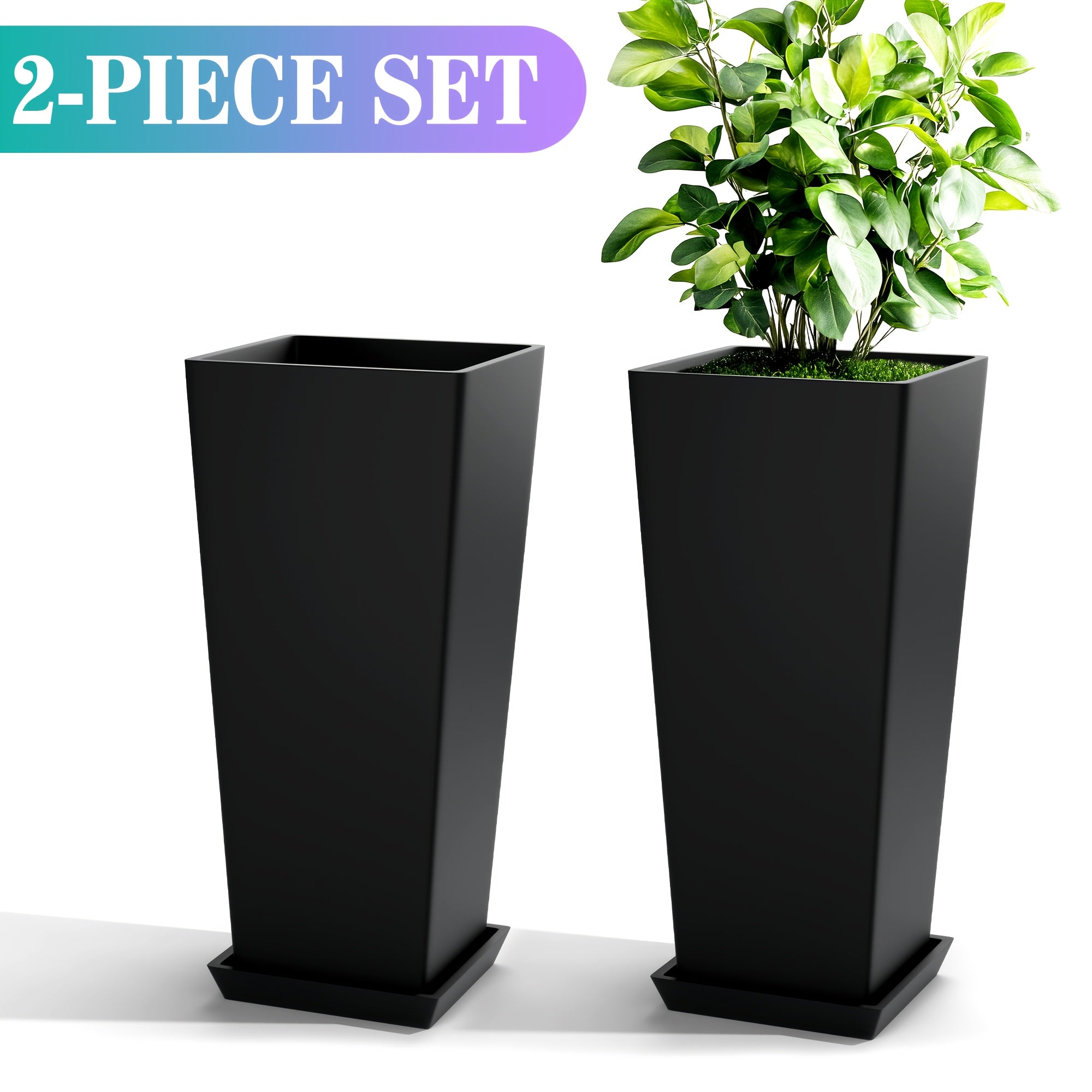 TEMU 2pcs Outdoor Planters 24 Inch, Outdoor Planter Larger Flower Pots Indoor Taper Garden V Shape Tall Planters 24 Inches Garden Planter - Black