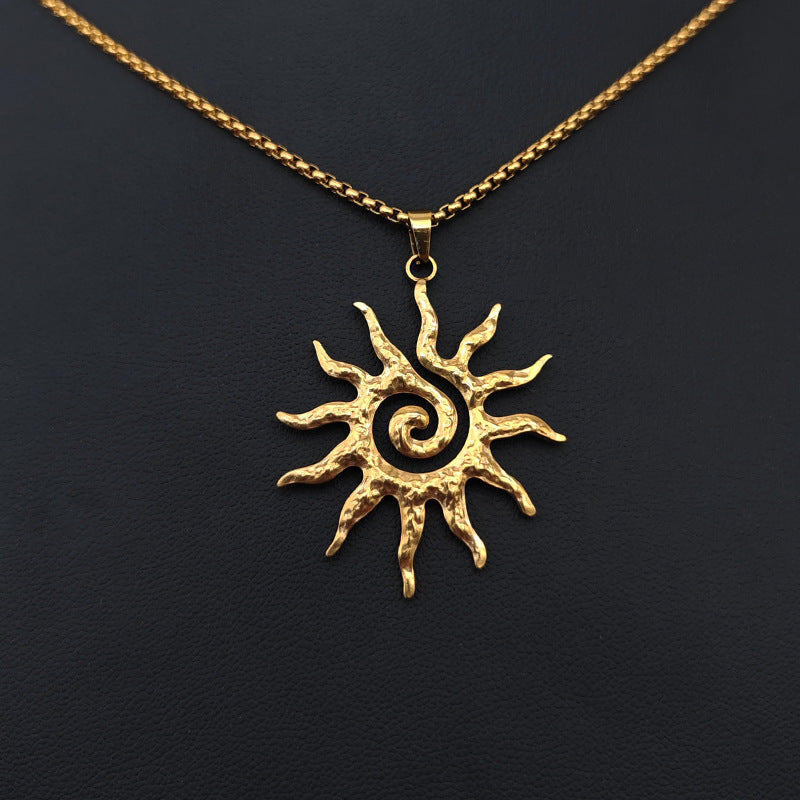 TEMU Elegant Sun Pendant Women's Jewelry - Fashionable And Ethnic Style Stainless Steel Necklace, Suitable For Casual Clothing Parties And Gift