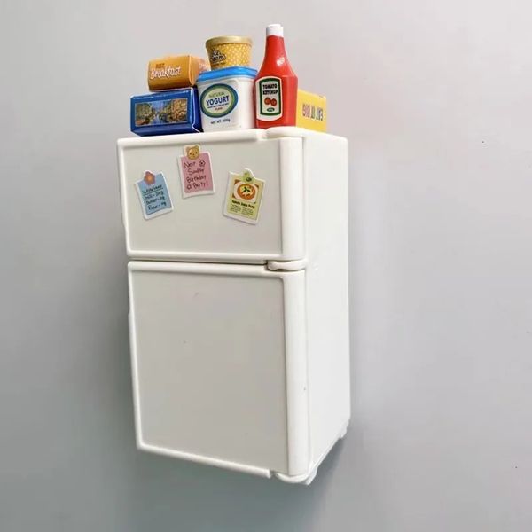 3D Cute Mini Refrigerator Model Sticker Decoration Refrigerator Sticker Home Collection Gift With Food Parts Funny Message Stic 240806