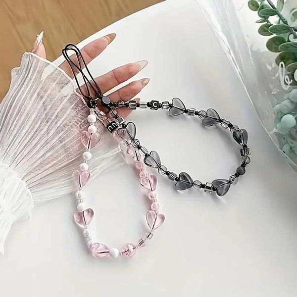 Cell Phone Straps Charms Cool Transparent Rosy Black Pink Love Wrist Chain Mobile Phone Lanyard Keychain Camera Anti-lost Rope Keychain Stra