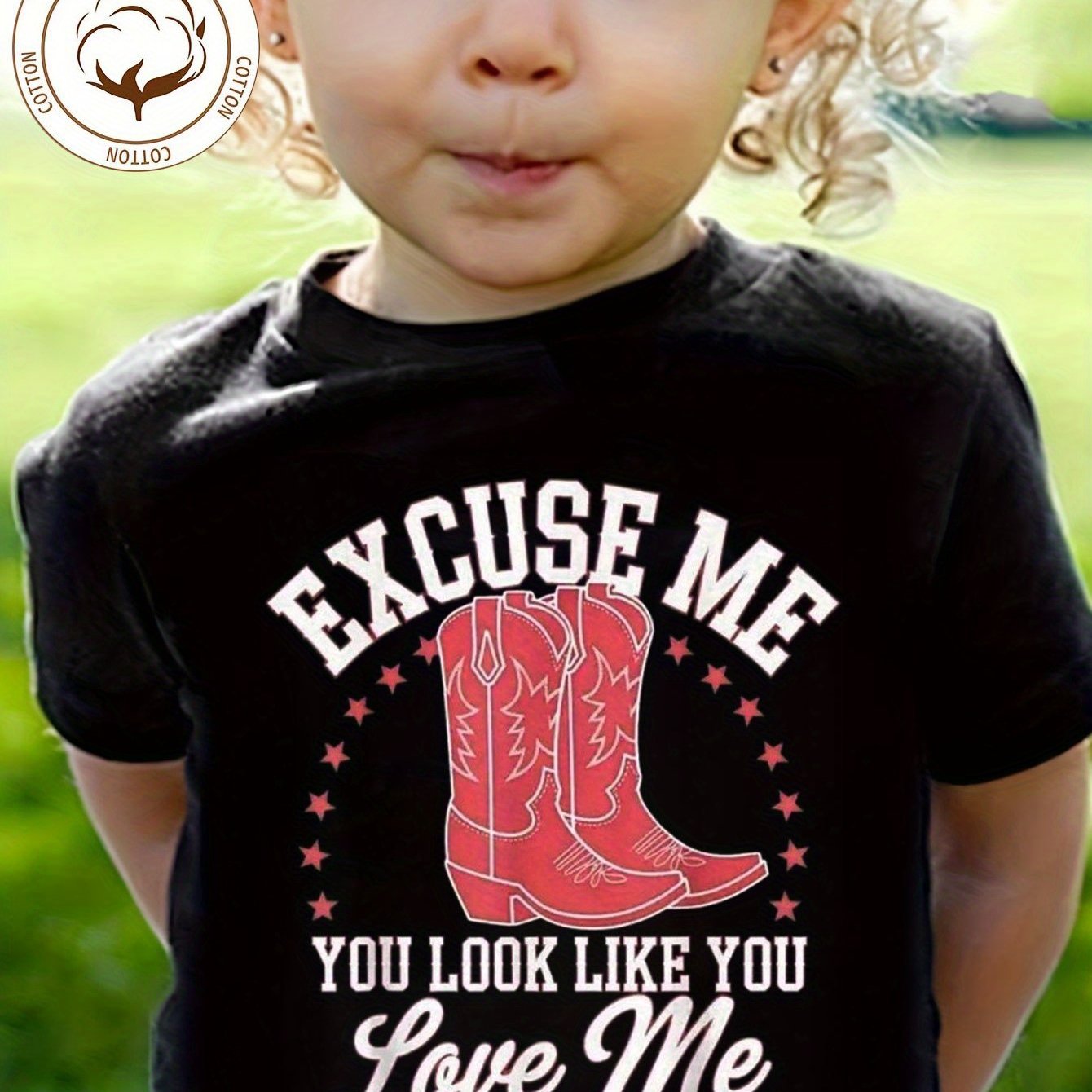 TEMU Girls " Me, You Look Like "print 100% Cotton Short Sleeve T-shirt, Comfy Casual Tees For Girls Summer