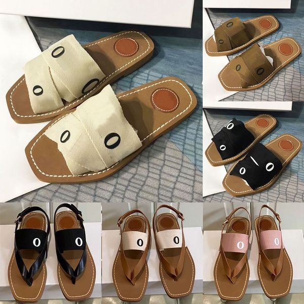 Girls Candy slippers Canvas Foam Slippers Women Outfit Summe Woody Flat Mules Women Slides Canvas Rubber Cross-woven Wood Designer Sandals R