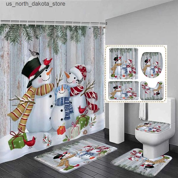 Shower Curtains Christmas Gift Bathroom Shower Curtains Carpet Set Santa Claus Snowman Happy New Year Polyester Shower Curtains Bathroom Dec