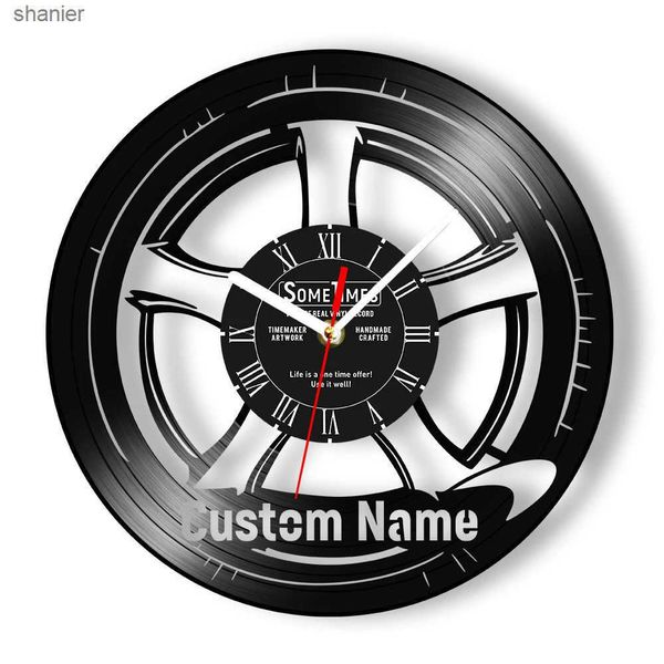 Wall Clocks Car Wheel Personalized Garage Display Sign Vinyl Record Clock Car Service Custom Tire Shop Name Wall Clock Race Car Party Gift L