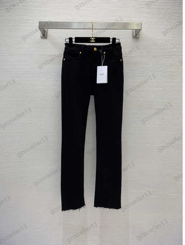 Women Jeans Custom Hardware Accessories Trouser Leg Rough Slim Jean Colorful Tweed Embroidered Stretch Slimming Straight Trousers Fashion Womens Clo