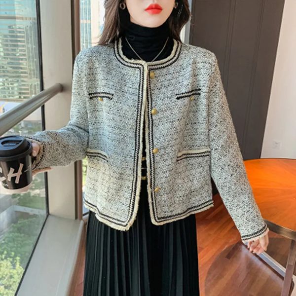 Women&#039;s Jackets Autumn Small Fragrance Woven O- Neck Fringe Tweed Jackets Women&#039;s Fashion Casual Simple Woolen Coat Outerwear 2310
