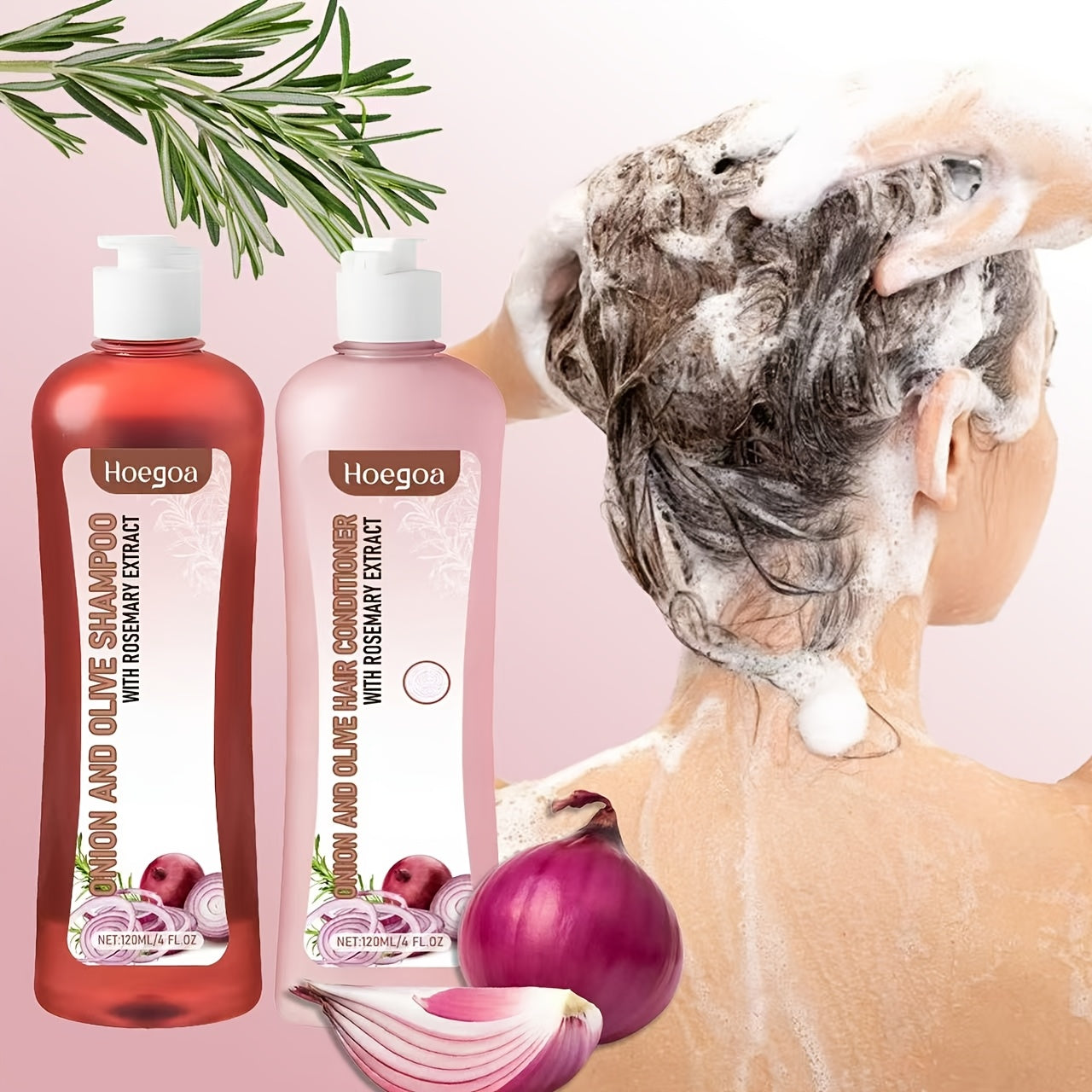 TEMU 1set Onion & Rosemary Shampoo Wash Conditioner Set - Deep With Olive Oil, Rosemary Leaf Oil For Dry Hair, Ideal Valentine's Day Gift For Fuller,