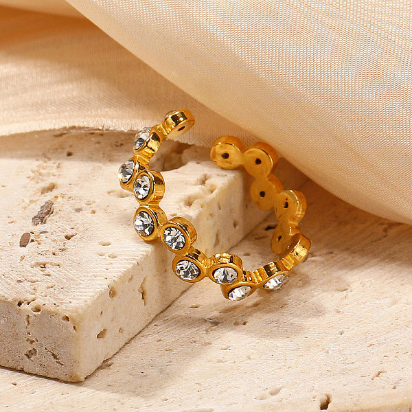 Bagues de manchette réglables rondes et plates en acier inoxydable 304 avec zircone cubique pour femmes